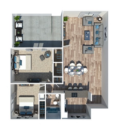 B1 Two Bedroom One Bath Floorplan at Kinley Lofts, Knoxville, 37912
